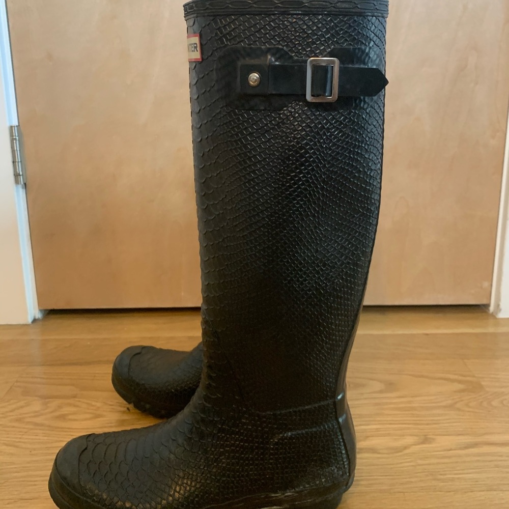 Hunter Black Snakeskin Rain Boots